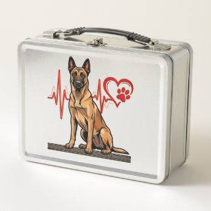 Belgian Shepherd Dog Heartbeat Paw Heart Metal Lunch Box