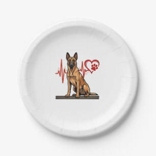 Belgian Shepherd Dog Heartbeat Paw Heart Paper Plate