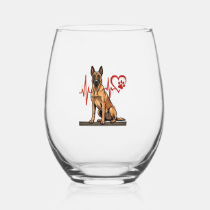 Belgian Shepherd Dog Heartbeat Paw Heart Stemless Wine Glass