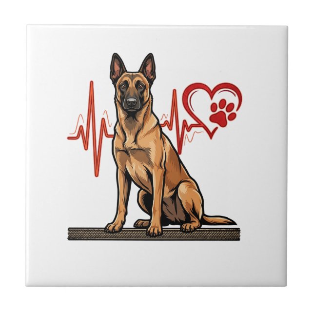 Belgian Shepherd Dog Heartbeat Paw Heart Tile (Front)