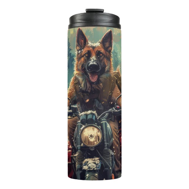 Belgian Shepherd Dog Riding Motorcycle Christmas Thermal Tumbler (Front)