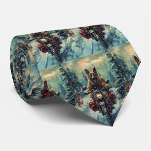 Belgian Shepherd Dog Riding Motorcycle Christmas Tie