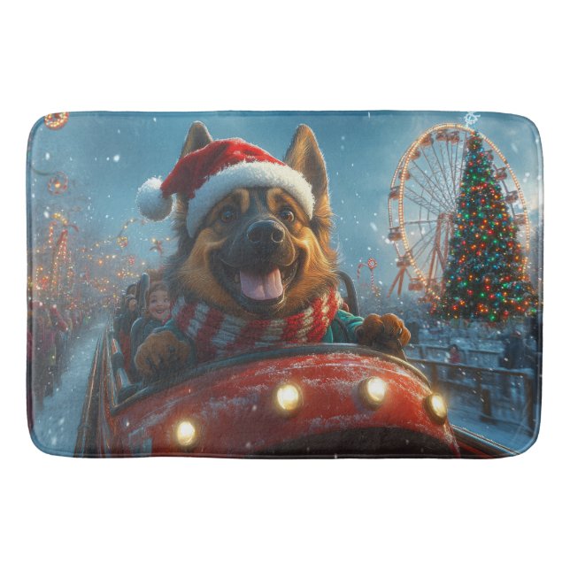 Belgian Shepherd Dog Roller Coaster Christmas Bath Mat (Front)