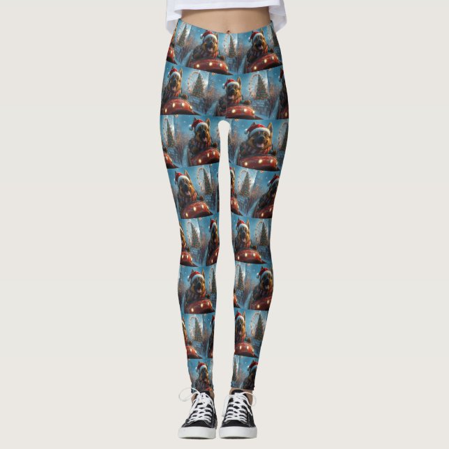 Belgian Shepherd Dog Roller Coaster Christmas Leggings (Front)