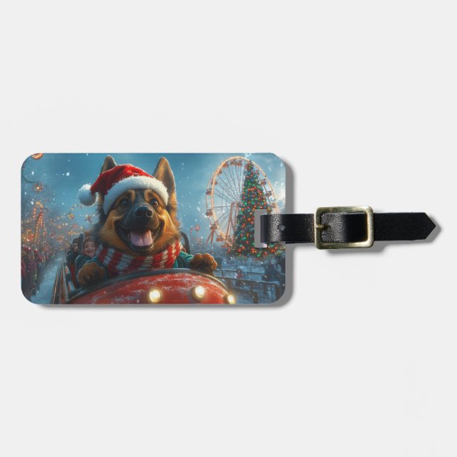 Belgian Shepherd Dog Roller Coaster Christmas Luggage Tag (Front Horizontal)