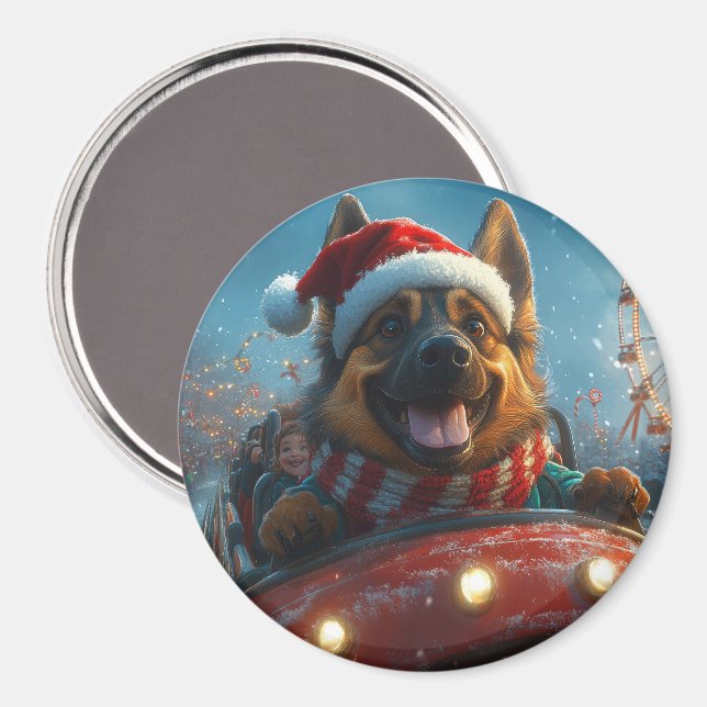 Belgian Shepherd Dog Roller Coaster Christmas Magnet (Front/Back)