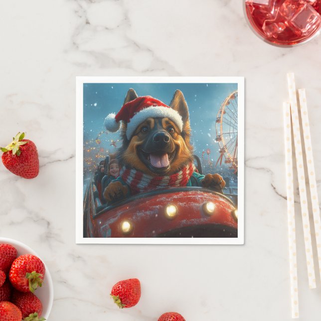 Belgian Shepherd Dog Roller Coaster Christmas Napkin (Insitu)