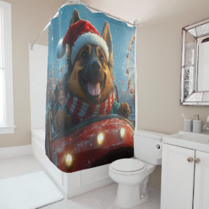 Belgian Shepherd Dog Roller Coaster Christmas Shower Curtain