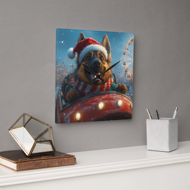 Belgian Shepherd Dog Roller Coaster Christmas Square Wall Clock (Office)