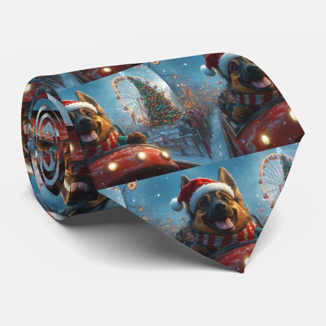 Belgian Shepherd Dog Roller Coaster Christmas Tie (Rolled)