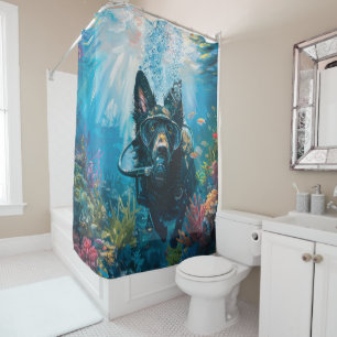 Belgian Shepherd Dog Scuba Diving Underwater Shower Curtain