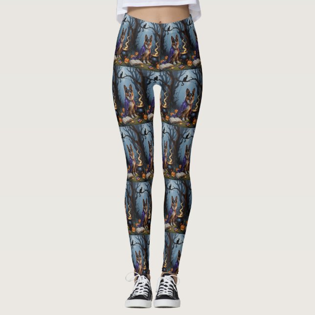 Belgian Shepherd Dog Whimsical Halloween Painting Leggings (Front)