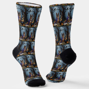 Belgian Shepherd Dog Whimsical Halloween Painting Socks