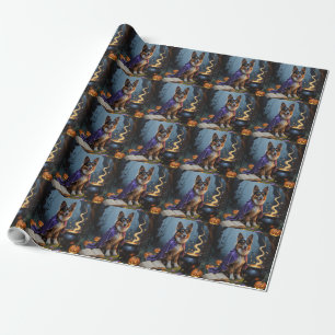 Belgian Shepherd Dog Whimsical Halloween Painting Wrapping Paper