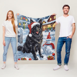 Belgian Shepherd Dog Winter Wonderland Christmas  Fleece Blanket