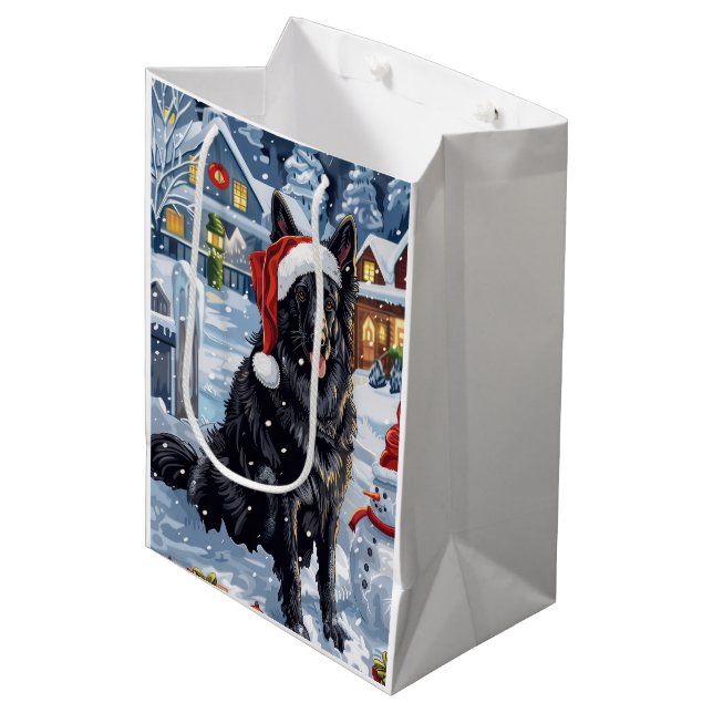 Belgian Shepherd Dog Winter Wonderland Christmas  Medium Gift Bag (Front Angled)