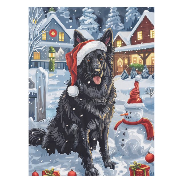 Belgian Shepherd Dog Winter Wonderland Christmas  Tablecloth (Front)