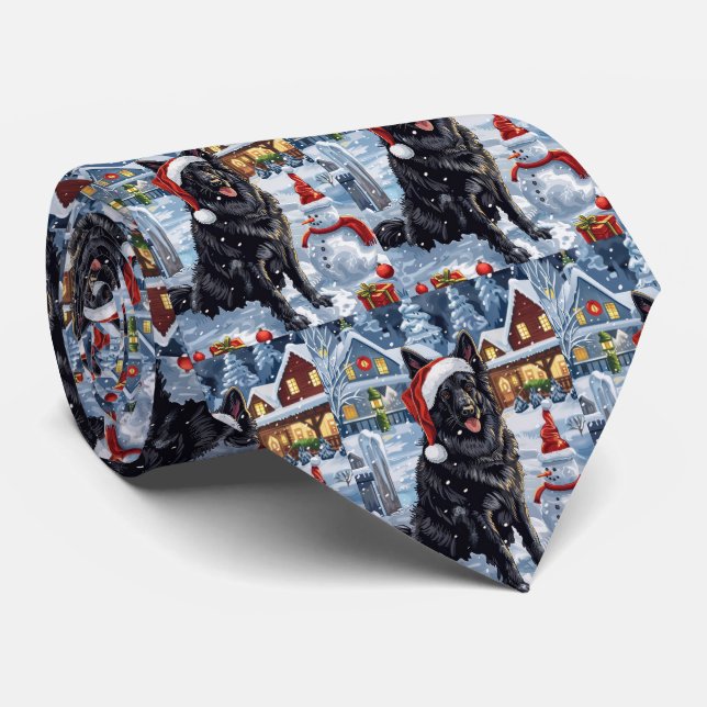 Belgian Shepherd Dog Winter Wonderland Christmas  Tie (Rolled)