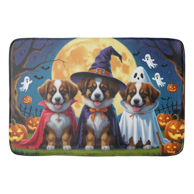 Belgian Shepherd Dogs Pumpkin Halloween Funny Bath Mat (Front)