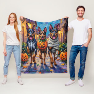 Belgian Shepherd Dogs Trick-or-Treating Halloween Fleece Blanket