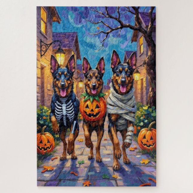 Belgian Shepherd Dogs Trick-or-Treating Halloween Jigsaw Puzzle (Vertical)