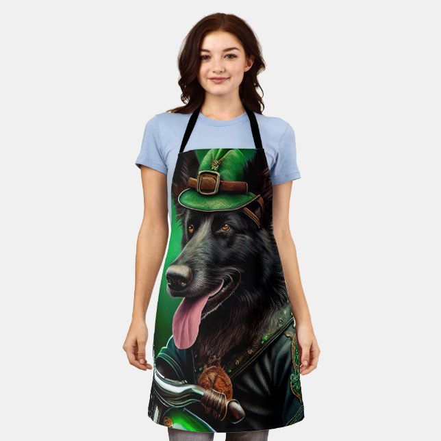 Belgian Shepherd driving bike St. Patrick's Day Apron (Worn)