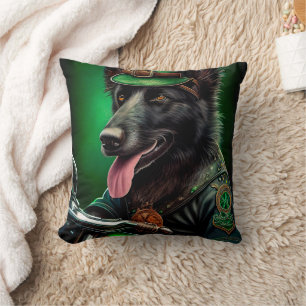Belgian Shepherd driving bike St. Patrick's Day Cushion