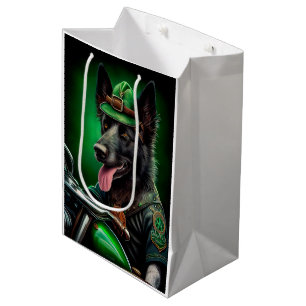 Belgian Shepherd driving bike St. Patrick's Day Medium Gift Bag