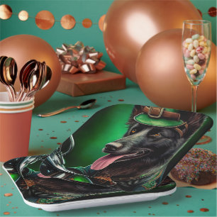 Belgian Shepherd driving bike St. Patrick's Day Paper Plate