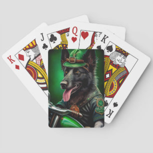 Belgian Shepherd driving bike St. Patrick's Day Playing Cards