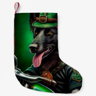 Belgian Shepherd driving bike St. Patrick's Day Small Christmas Stocking