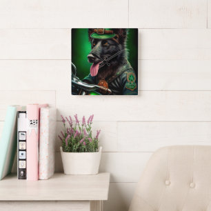 Belgian Shepherd driving bike St. Patrick's Day Square Wall Clock