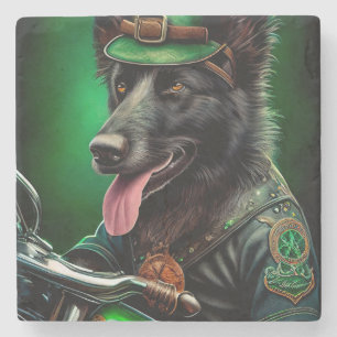 Belgian Shepherd driving bike St. Patrick's Day Stone Coaster