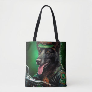 Belgian Shepherd driving bike St. Patrick's Day Tote Bag