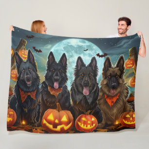 Belgian Shepherd Halloween Spooky Fleece Blanket