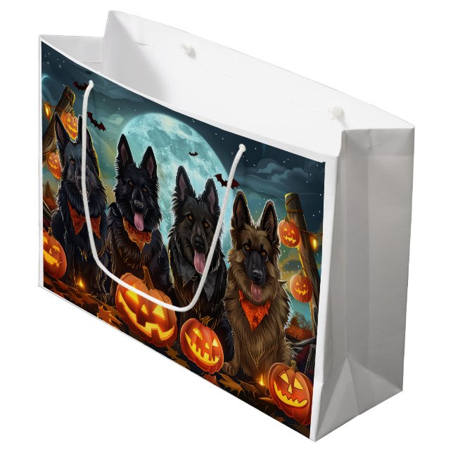 Belgian Shepherd Halloween Spooky Large Gift Bag (Front Angled)