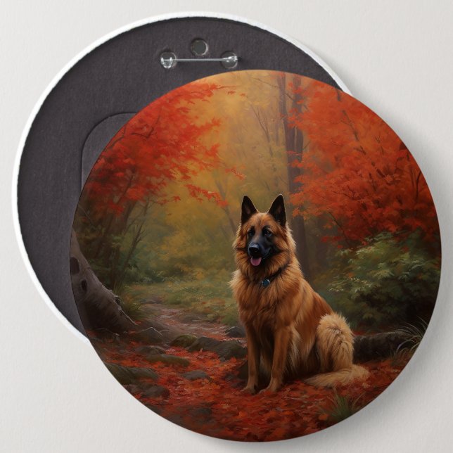 Belgian Shepherd in Autumn Leaves Fall Inspire  6 Cm Round Badge (Front & Back)