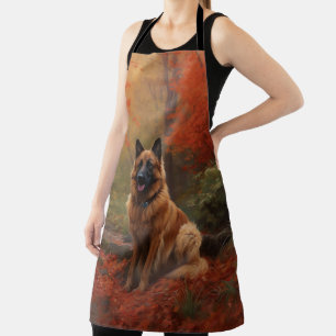 Belgian Shepherd in Autumn Leaves Fall Inspire Apron