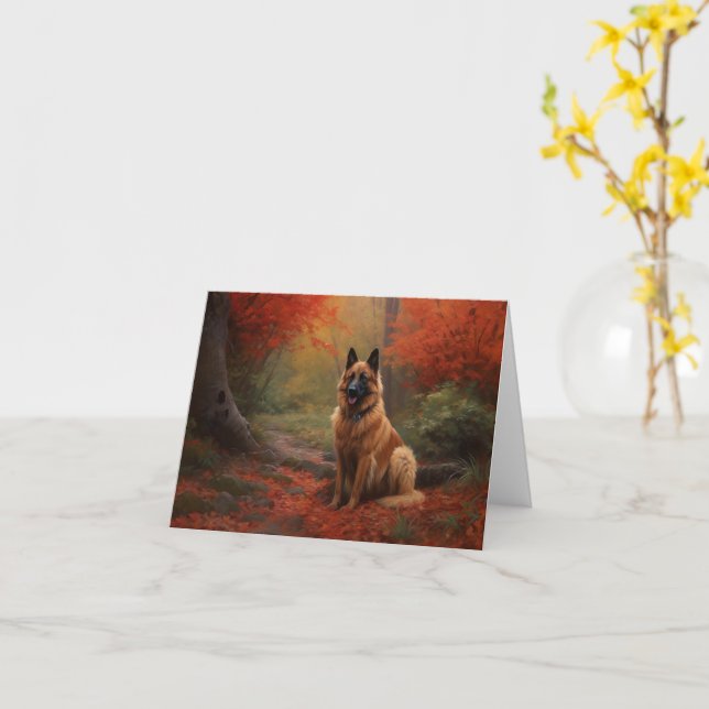 Belgian Shepherd in Autumn Leaves Fall Inspire  Card (Yellow Flower)