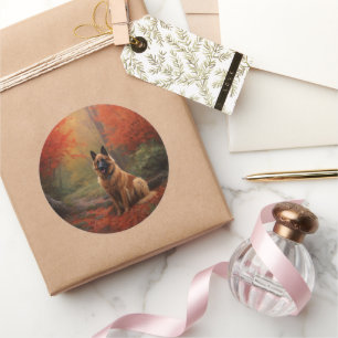 Belgian Shepherd in Autumn Leaves Fall Inspire Classic Round Sticker