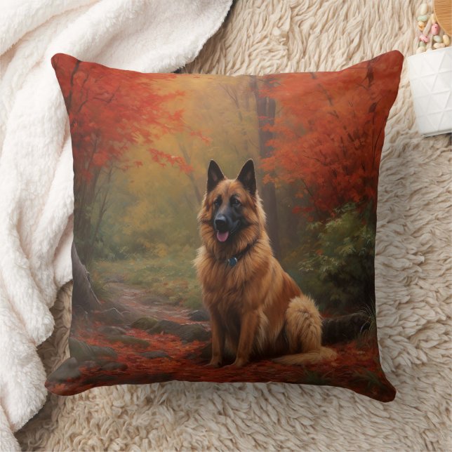 Belgian Shepherd in Autumn Leaves Fall Inspire  Cushion (Blanket)