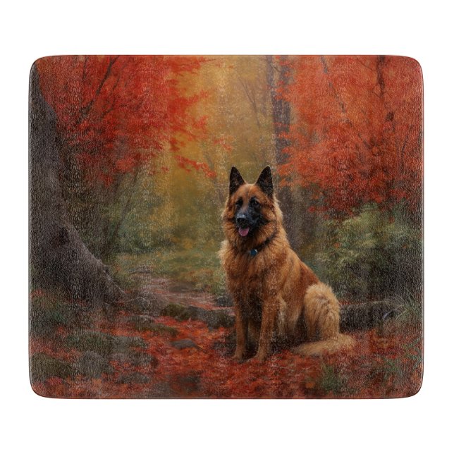 Belgian Shepherd in Autumn Leaves Fall Inspire  Cutting Board (Front)