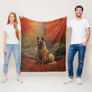 Belgian Shepherd in Autumn Leaves Fall Inspire Fleece Blanket