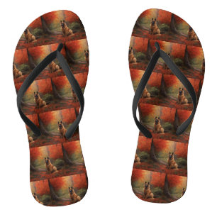 Belgian Shepherd in Autumn Leaves Fall Inspire Flip Flops