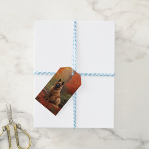 Belgian Shepherd in Autumn Leaves Fall Inspire  Gift Tags