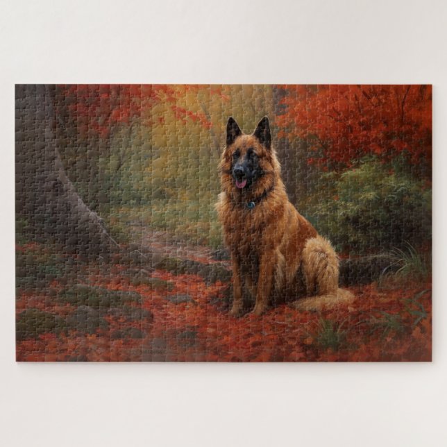 Belgian Shepherd in Autumn Leaves Fall Inspire  Jigsaw Puzzle (Horizontal)
