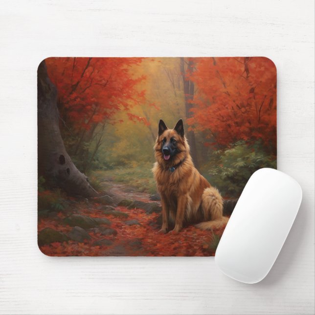 Belgian Shepherd in Autumn Leaves Fall Inspire  Mouse Mat (With Mouse)