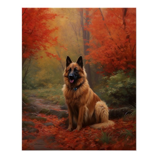 Belgian Shepherd in Autumn Leaves Fall Inspire  Poster (Front)