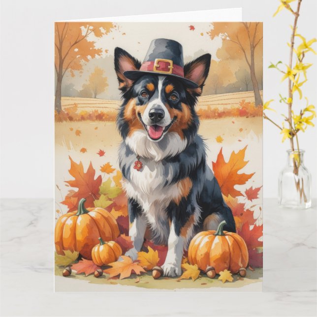 Belgian Shepherd In Autumn Leaves Thanksgiving Art Card (Yellow Flower)