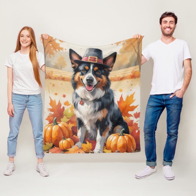 Belgian Shepherd In Autumn Leaves Thanksgiving Art Fleece Blanket (In Situ)
